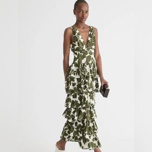 J. Crew Collection plunge-neck tiered dress in leafy floral, size 8